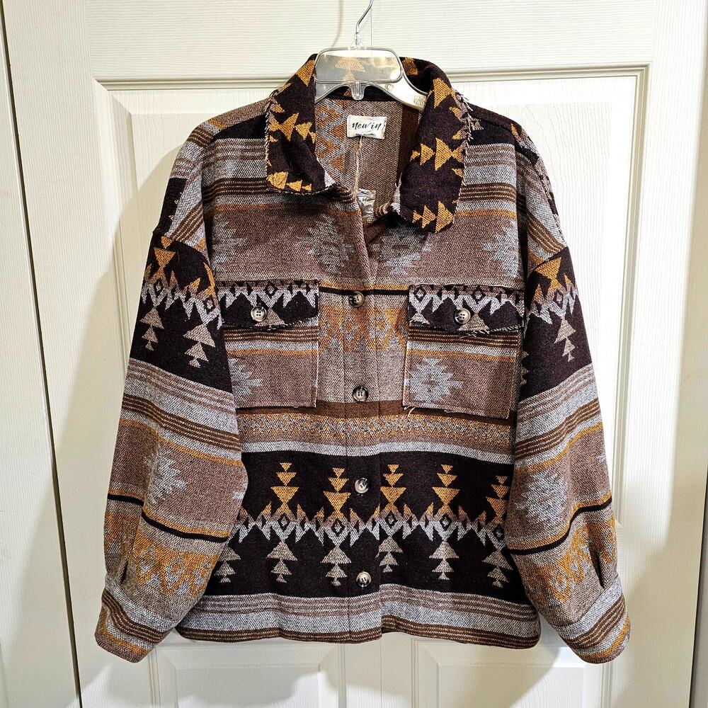 New In Southwestern Aztec Shacket Womens Lg Mustard Boho Western Jacket